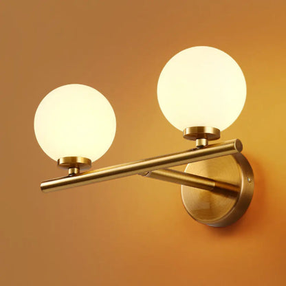 DecorBites™ Contemporary White Glass Bedside Wall Light in Gold - Spherical Wall Lighting Fixture