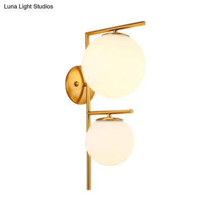 DecorBites™ Contemporary White Glass Spherical Sconce with 2 Gold Heads - Wall Mounted Light Fixture