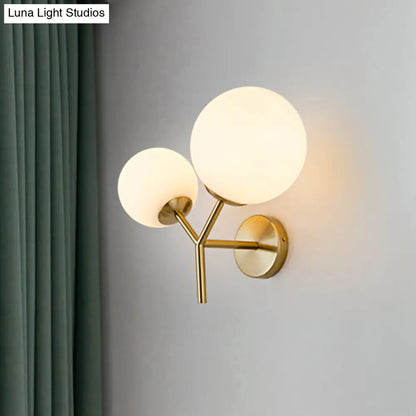 DecorBites™ Contemporary White Glass Spherical Sconce with 2 Gold Heads - Wall Mounted Light Fixture