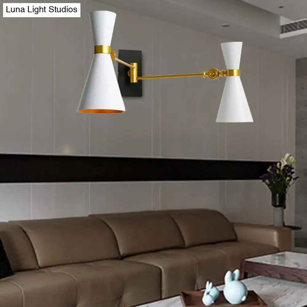 Contemporary white & gold adjustable arm wall sconce bedroom light