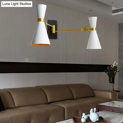 Contemporary white & gold adjustable arm wall sconce bedroom light