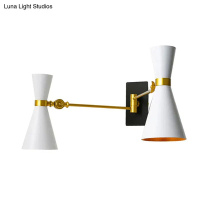 Contemporary white & gold adjustable arm wall sconce bedroom light