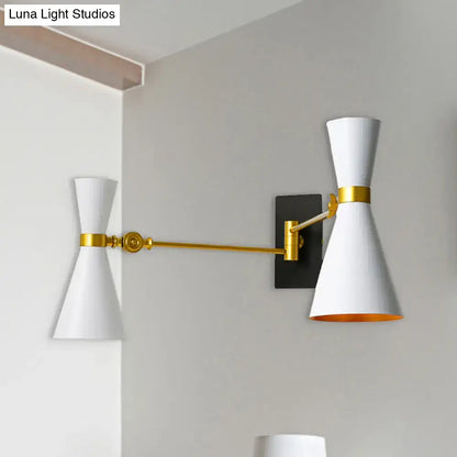 Contemporary white & gold adjustable arm wall sconce bedroom light