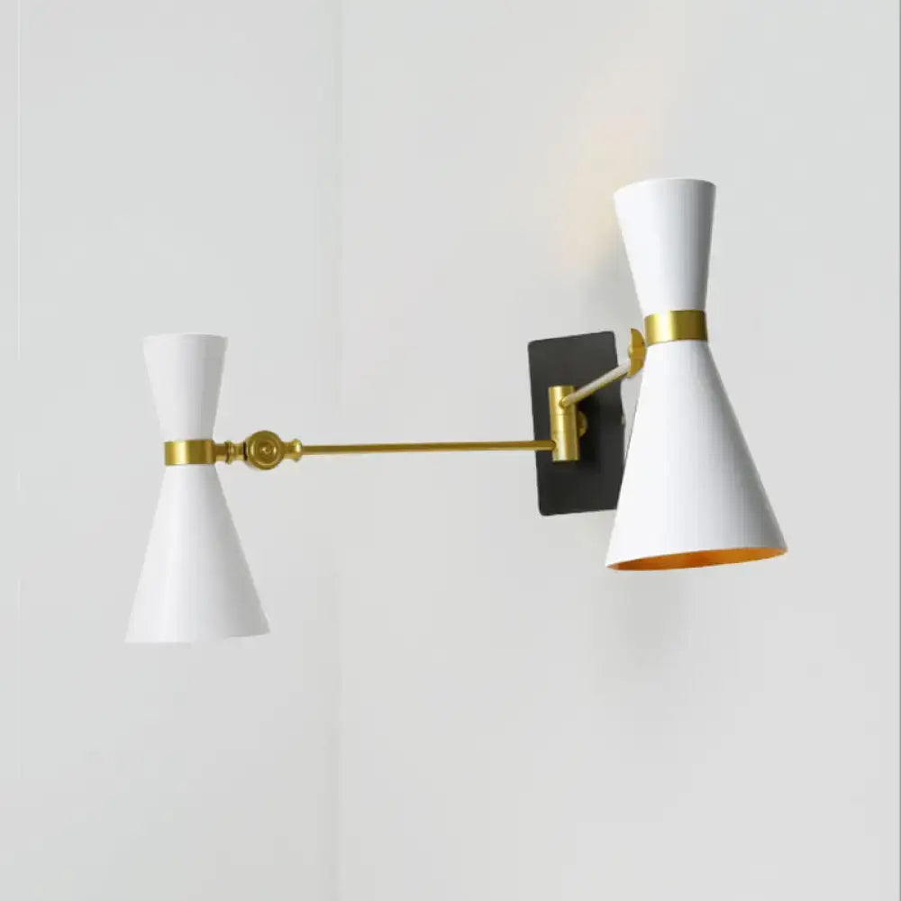 Contemporary white & gold adjustable arm wall sconce bedroom light