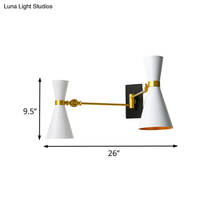 Contemporary white & gold adjustable arm wall sconce bedroom light