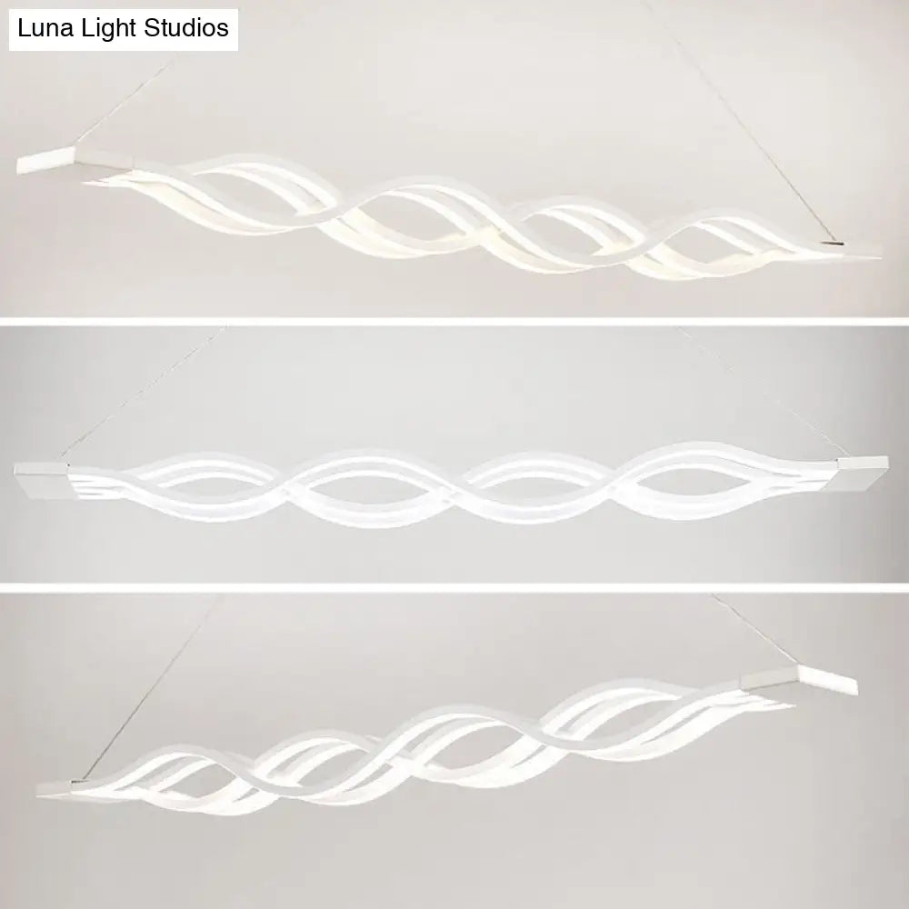 DecorBites™ Contemporary White Metal LED Pendant Light for Dining Room Island - Wave Design