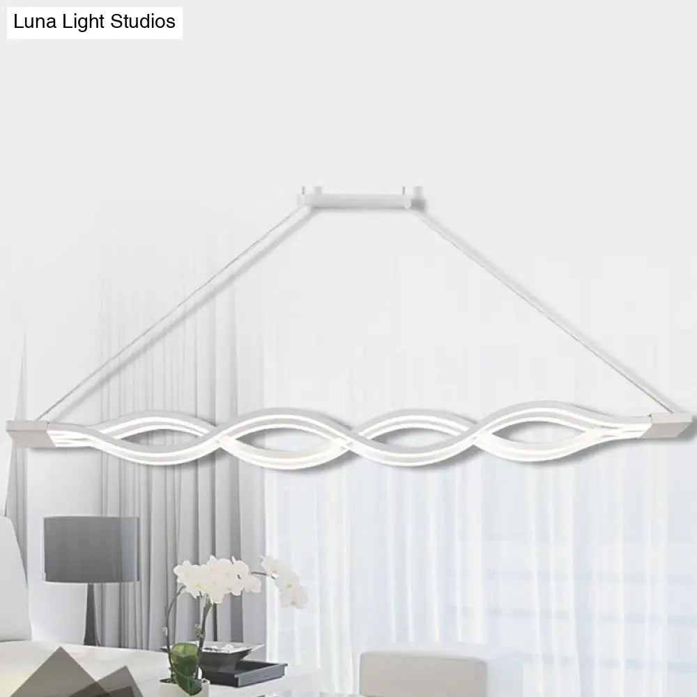 DecorBites™ Contemporary White Metal LED Pendant Light for Dining Room Island - Wave Design