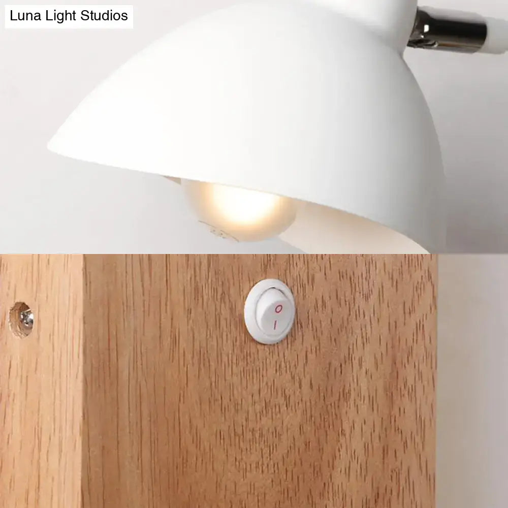 Contemporary white metal wall mounted lamp with wood base bedroom light