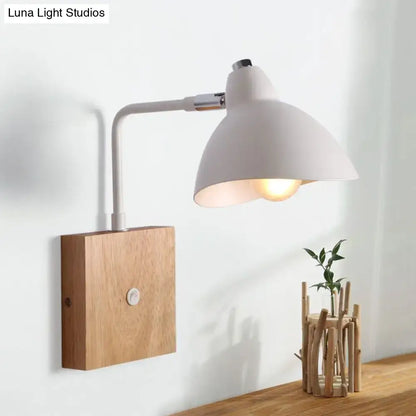 Contemporary white metal wall mounted lamp with wood base bedroom light