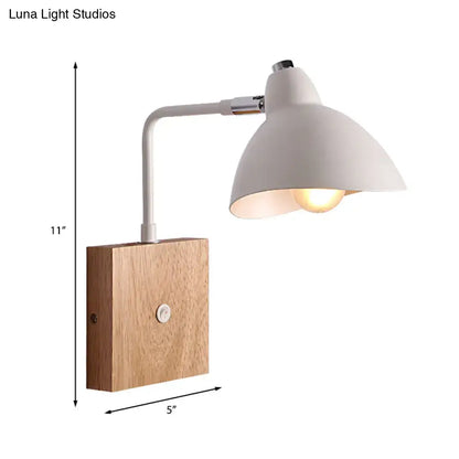 Contemporary white metal wall mounted lamp with wood base bedroom light