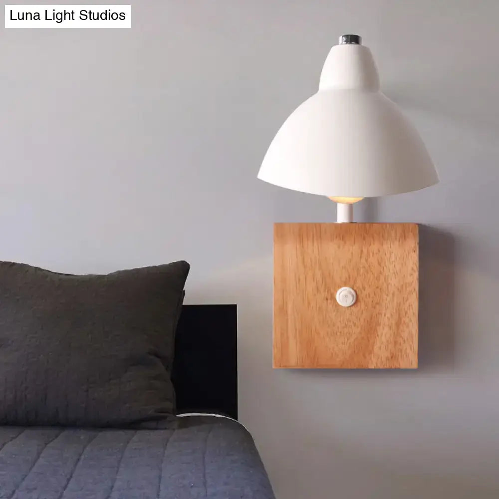 Contemporary white metal wall mounted lamp with wood base bedroom light