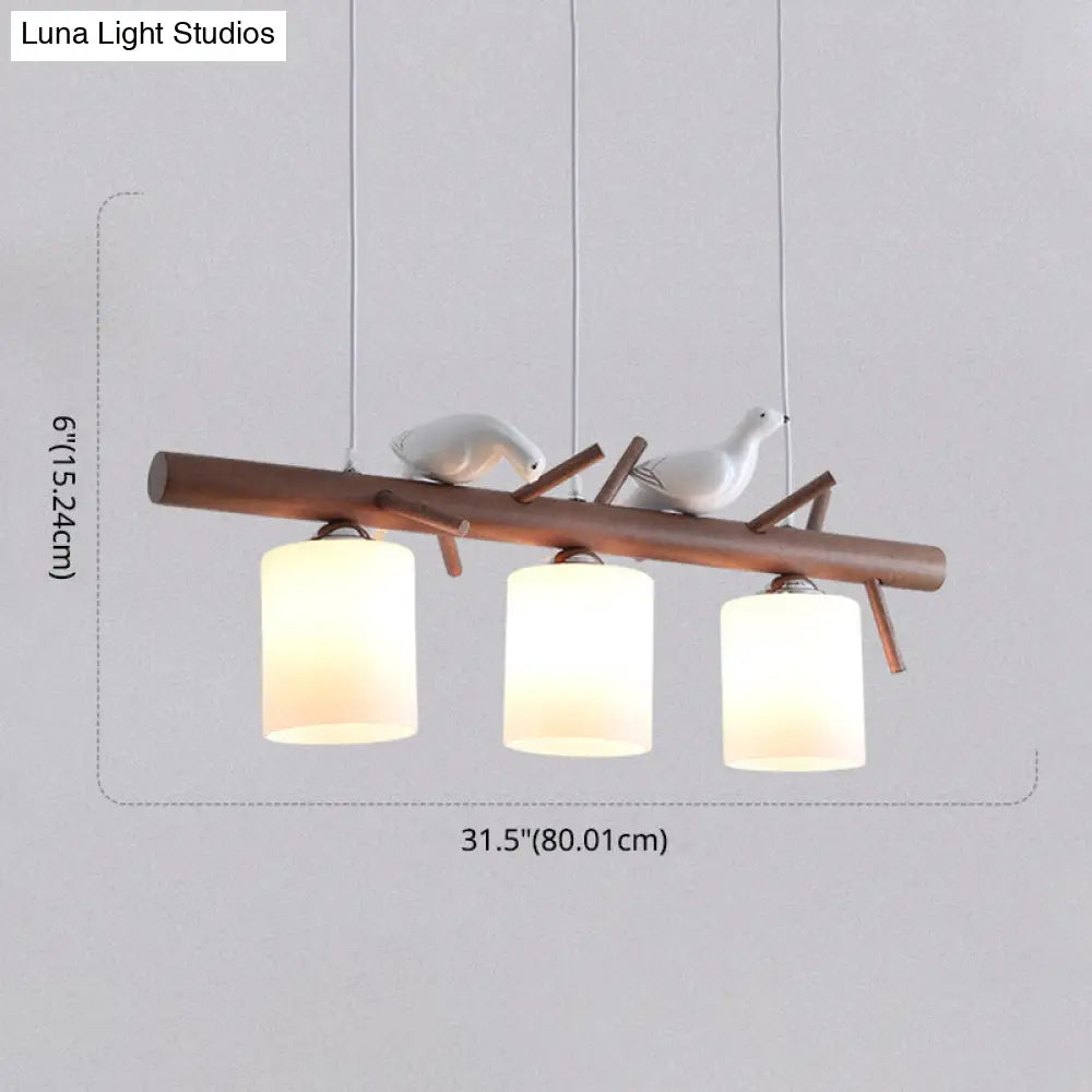 DecorBites™ Contemporary Wood Island Pendant with Nutcracker Design and Cylindrical Glass Shades - Set of 3 Lights
