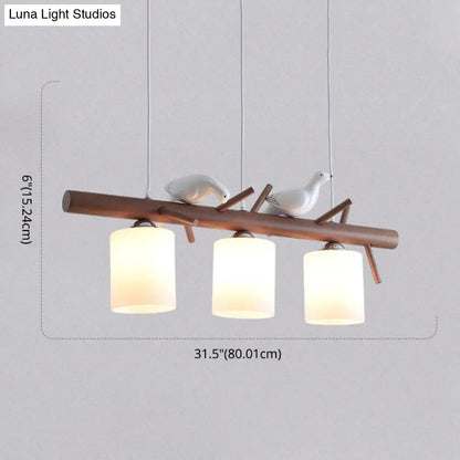 DecorBites™ Contemporary Wood Island Pendant with Nutcracker Design and Cylindrical Glass Shades - Set of 3 Lights