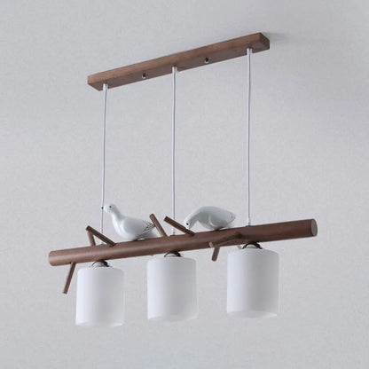 DecorBites™ Contemporary Wood Island Pendant with Nutcracker Design and Cylindrical Glass Shades - Set of 3 Lights