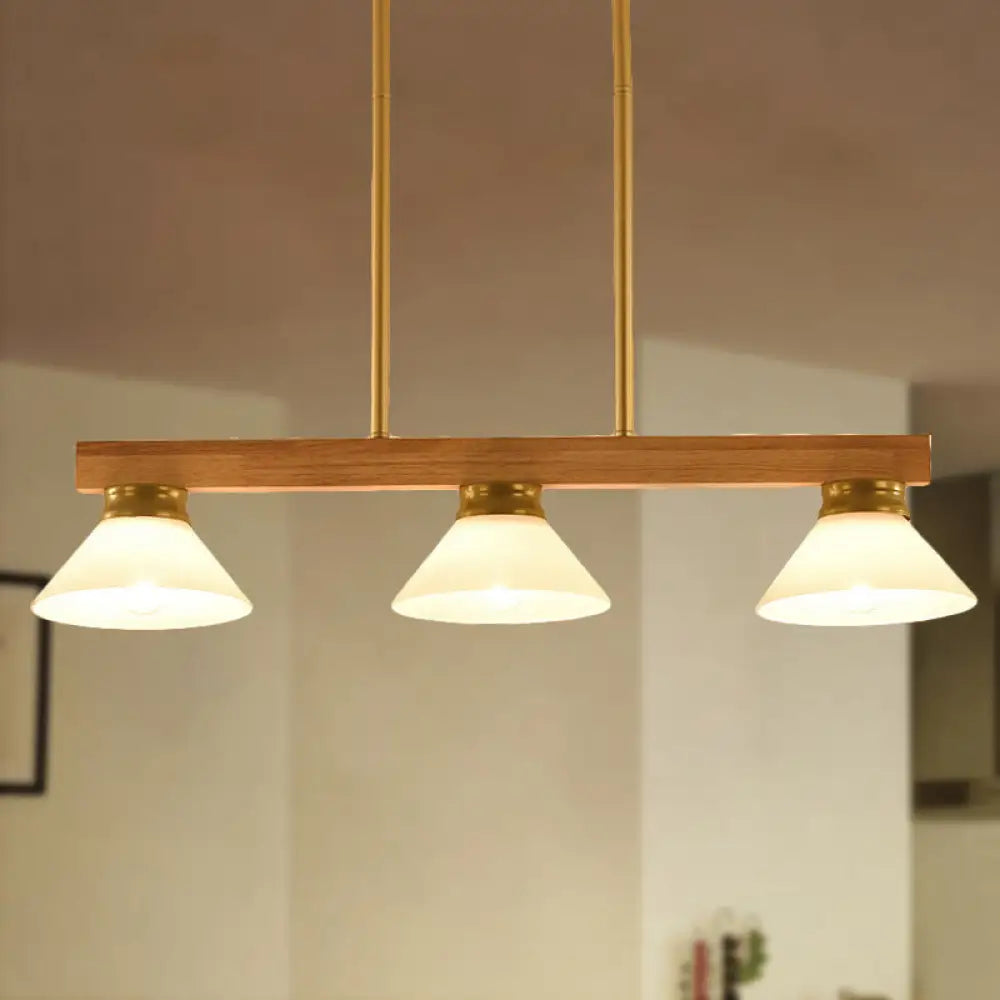 DecorBites™ Contemporary Wood Linear Island Ceiling Light - 3 Head Dining Room Hanging Lamp Kit with Gold/Black Rod