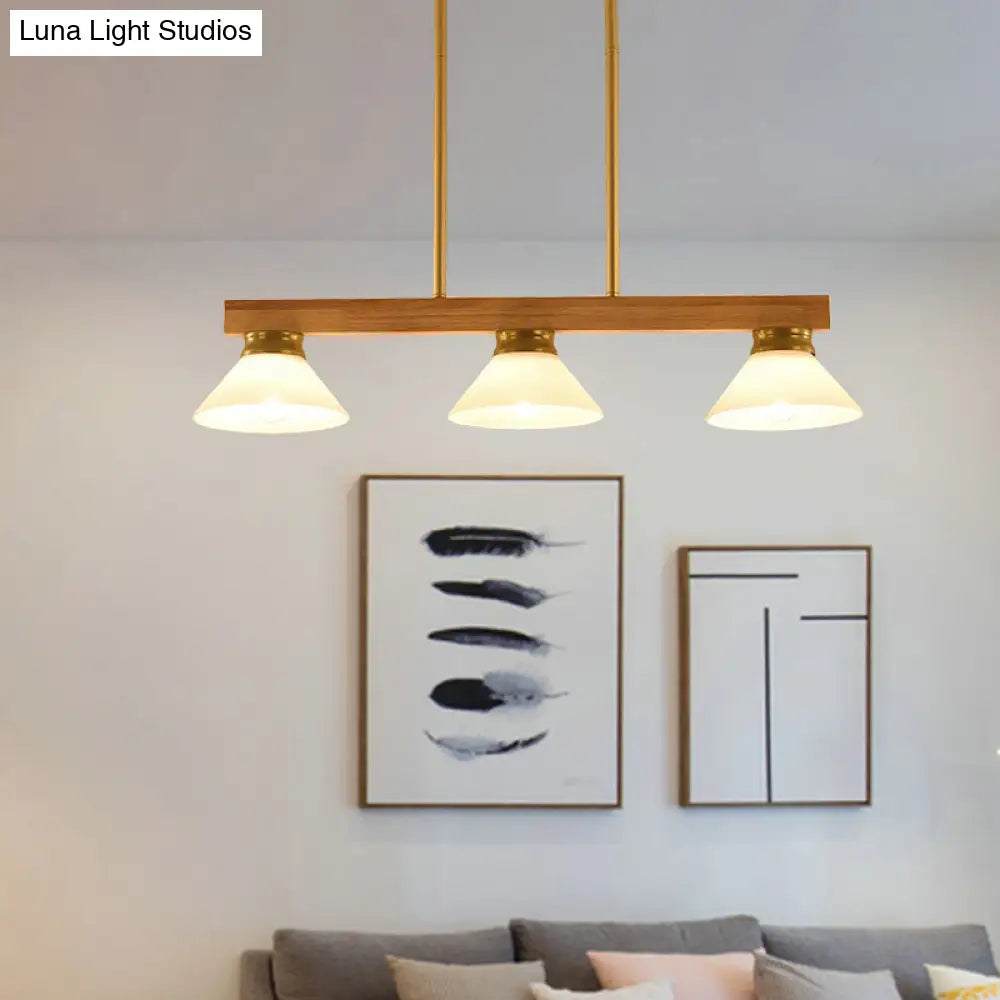 DecorBites™ Contemporary Wood Linear Island Ceiling Light - 3 Head Dining Room Hanging Lamp Kit with Gold/Black Rod