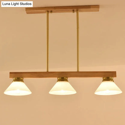 DecorBites™ Contemporary Wood Linear Island Ceiling Light - 3 Head Dining Room Hanging Lamp Kit with Gold/Black Rod