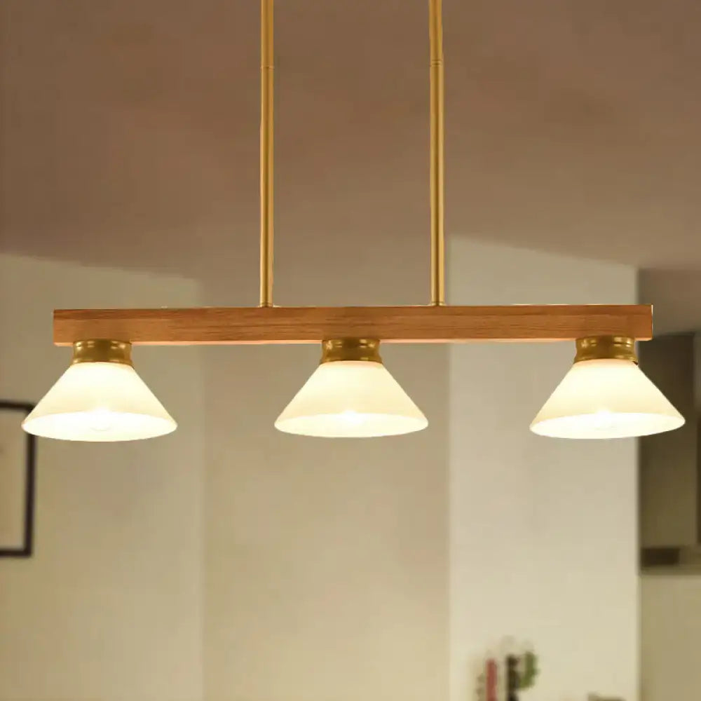 Contemporary wood linear island ceiling light dining room gold & black
