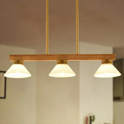 Contemporary wood linear island ceiling light dining room gold & black