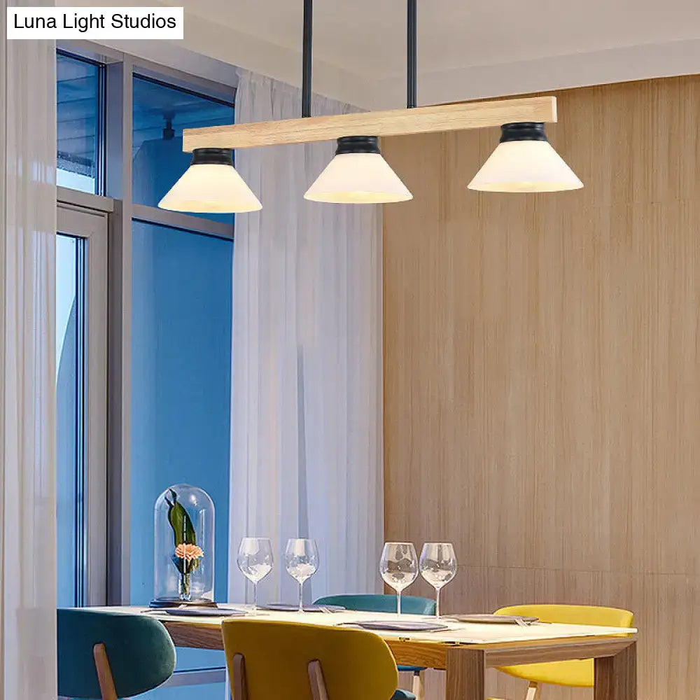 Contemporary wood linear island ceiling light dining room gold & black