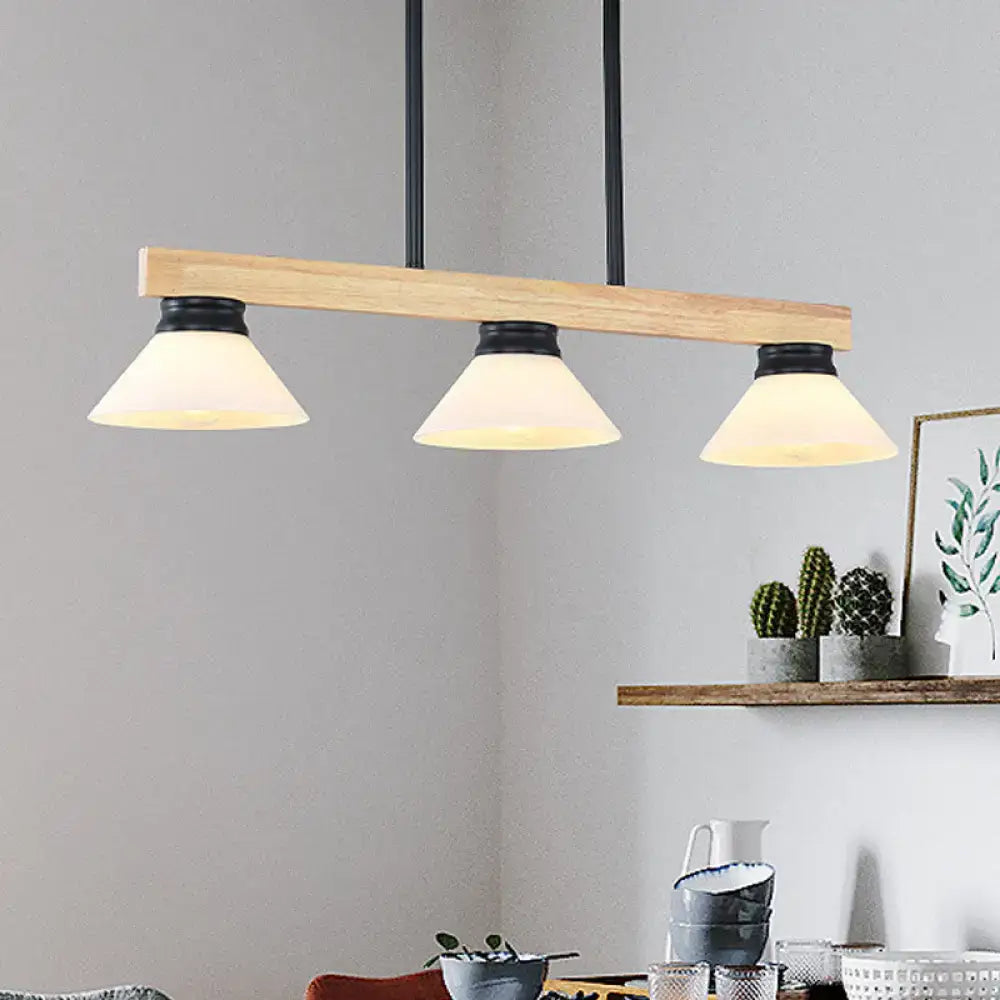 Contemporary wood linear island ceiling light dining room gold & black