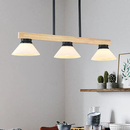 Contemporary wood linear island ceiling light dining room gold & black
