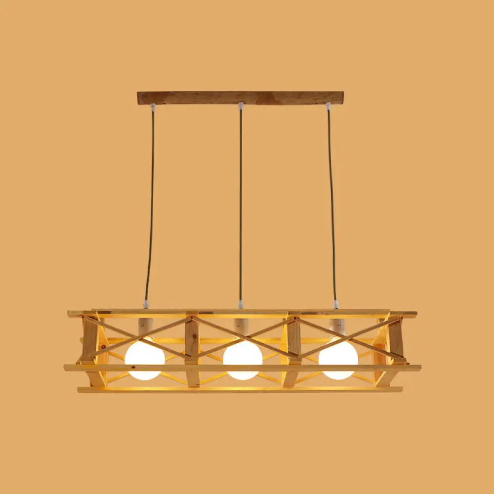 DecorBites™ Contemporary Wooden Beige Hanging Light - Rectangular Cage Island Lamp for Restaurants