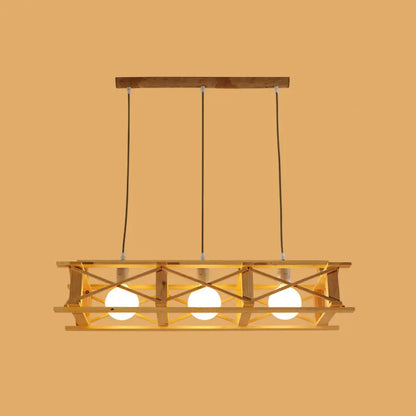 DecorBites™ Contemporary Wooden Beige Hanging Light - Rectangular Cage Island Lamp for Restaurants