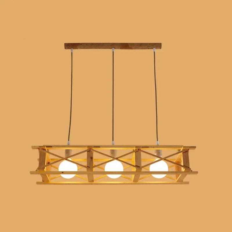 DecorBites™ Contemporary Wooden Beige Hanging Light - Rectangular Cage Island Lamp for Restaurants