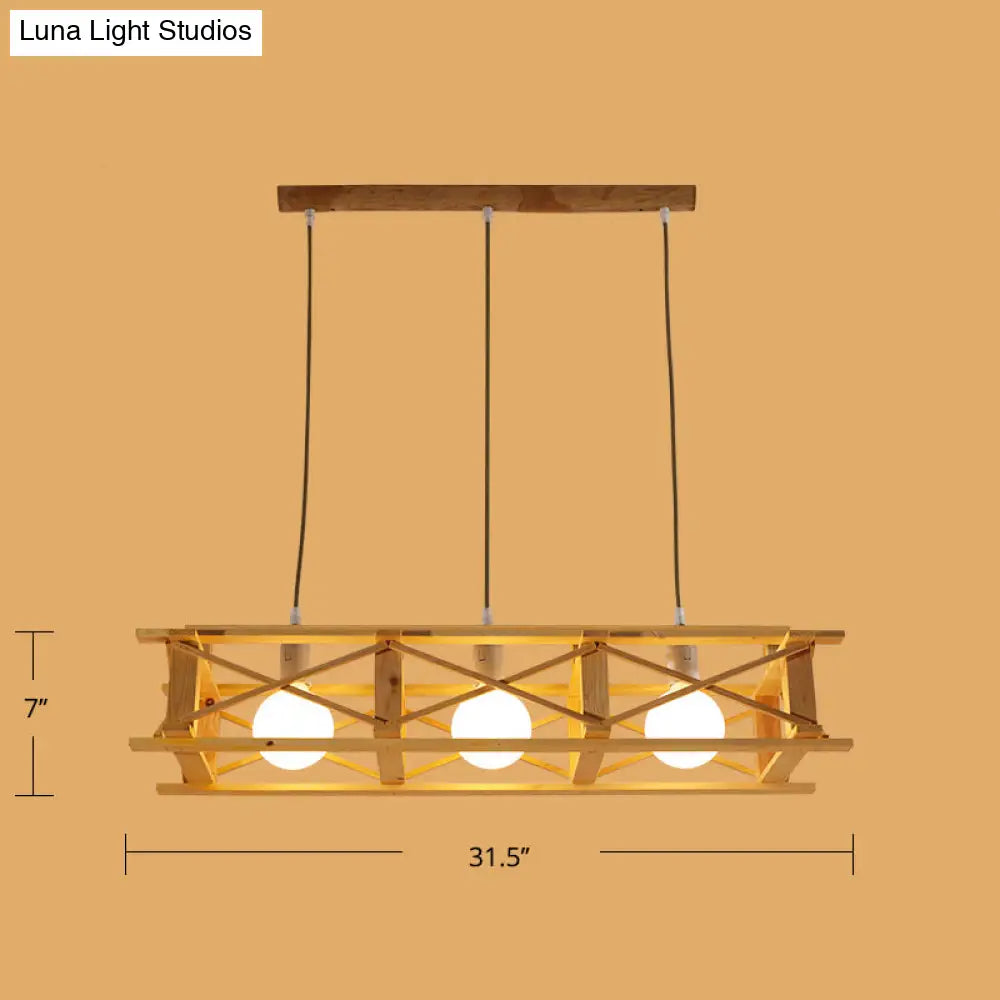 DecorBites™ Contemporary Wooden Beige Hanging Light - Rectangular Cage Island Lamp for Restaurants