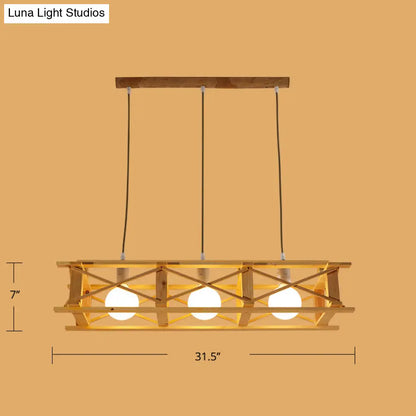 DecorBites™ Contemporary Wooden Beige Hanging Light - Rectangular Cage Island Lamp for Restaurants