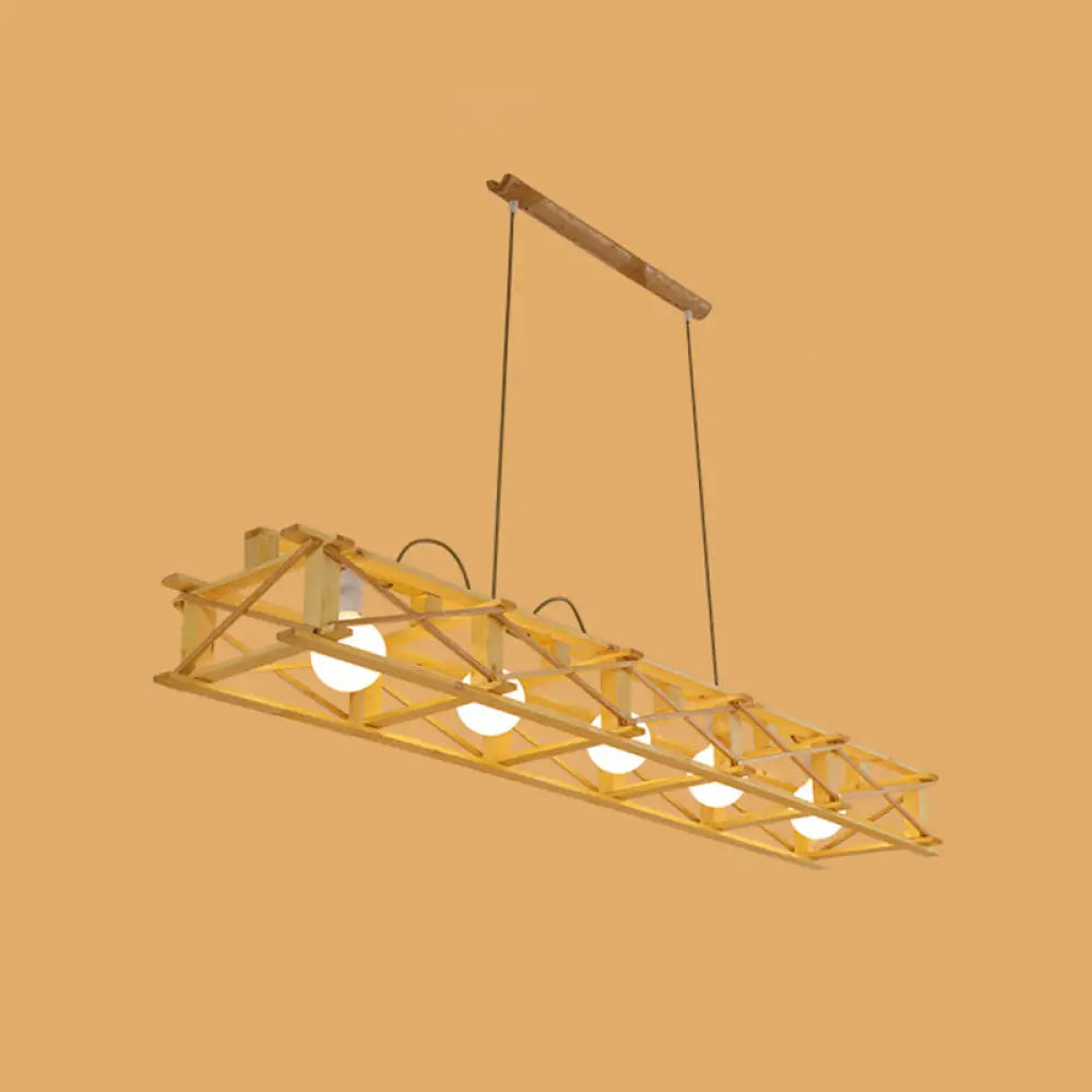 DecorBites™ Contemporary Wooden Beige Hanging Light - Rectangular Cage Island Lamp for Restaurants