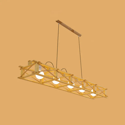 DecorBites™ Contemporary Wooden Beige Hanging Light - Rectangular Cage Island Lamp for Restaurants