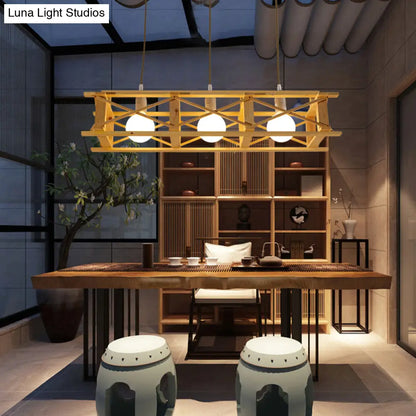 DecorBites™ Contemporary Wooden Beige Hanging Light - Rectangular Cage Island Lamp for Restaurants