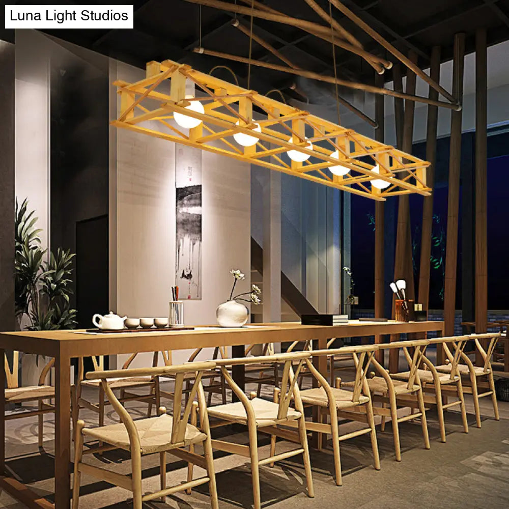 DecorBites™ Contemporary Wooden Beige Hanging Light - Rectangular Cage Island Lamp for Restaurants