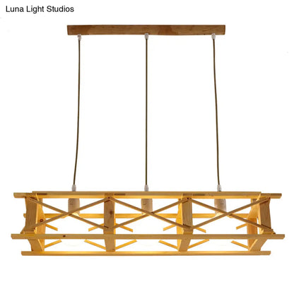 DecorBites™ Contemporary Wooden Beige Hanging Light - Rectangular Cage Island Lamp for Restaurants