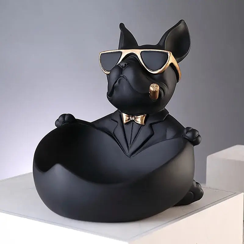 Cool black resin bulldog storage box living room figurine decor