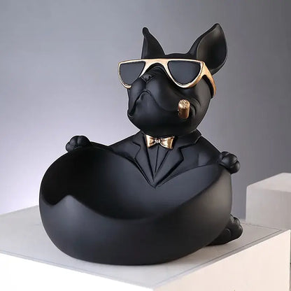 Cool black resin bulldog storage box living room figurine decor