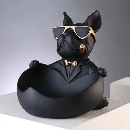 Cool black resin bulldog storage box living room figurine decor