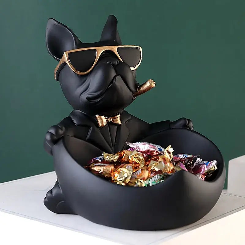 Cool black resin bulldog storage box living room figurine decor