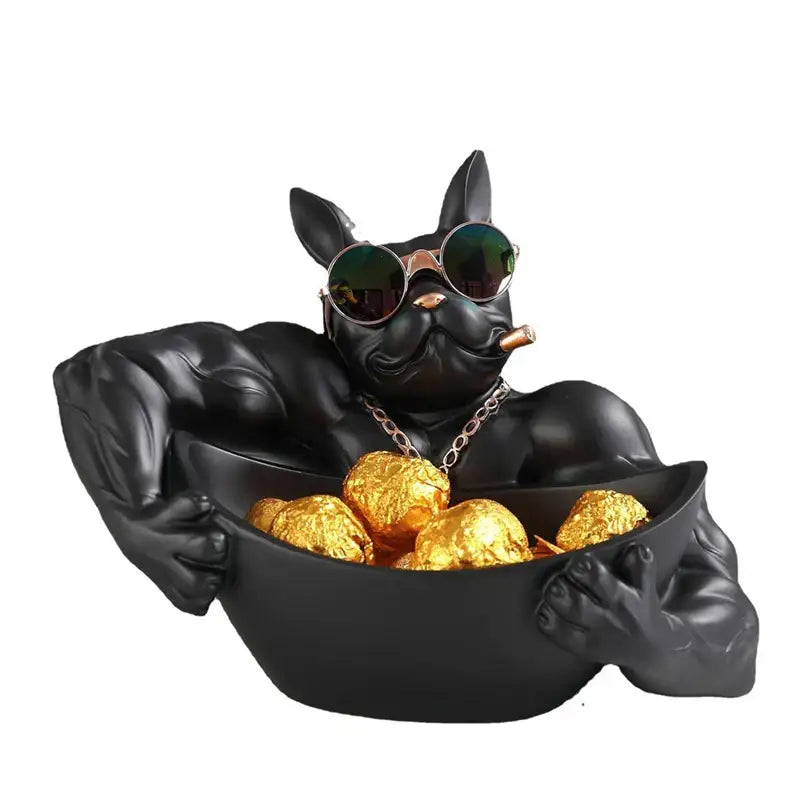 Cool black resin bulldog storage box living room figurine decor