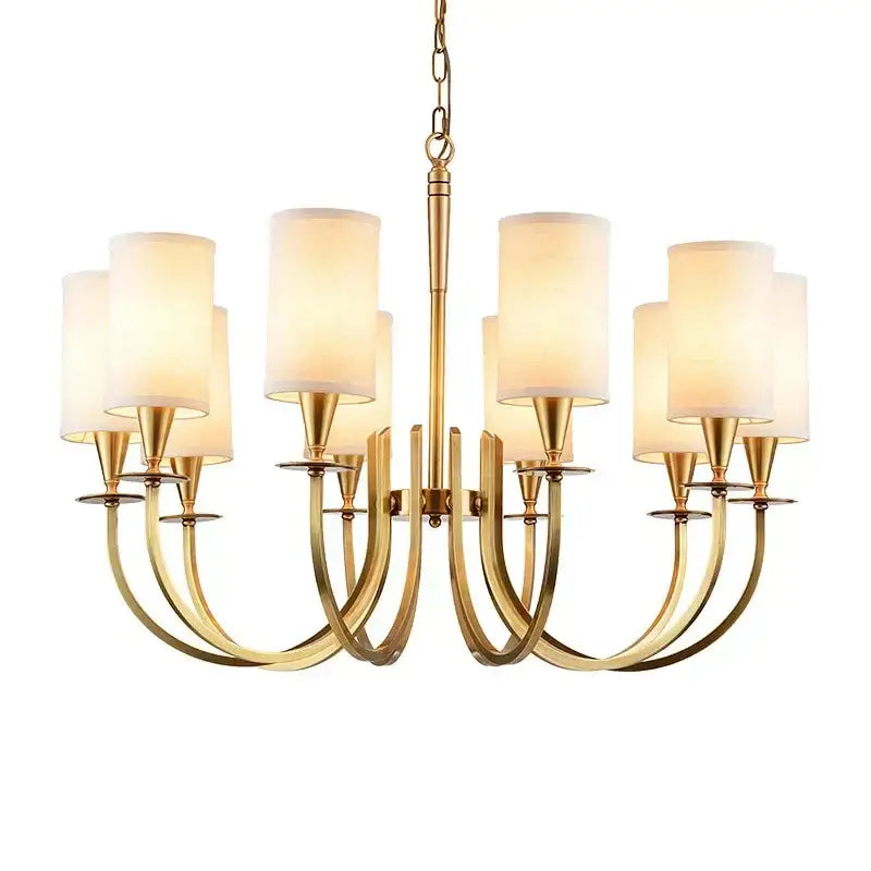 Copper ceiling chandelier with white fabric shades for living room