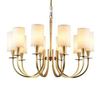 Copper ceiling chandelier with white fabric shades for living room