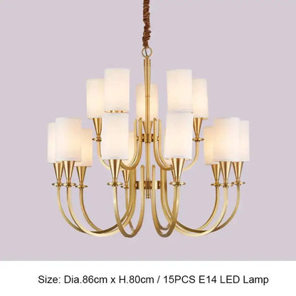 Copper ceiling chandelier with white fabric shades for living room