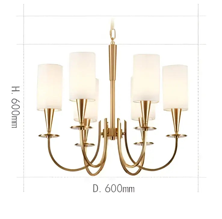 Copper ceiling chandelier with white fabric shades for living room