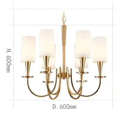 Copper ceiling chandelier with white fabric shades for living room