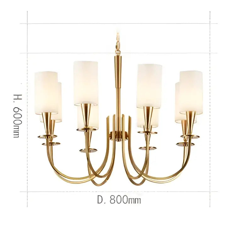 Copper ceiling chandelier with white fabric shades for living room