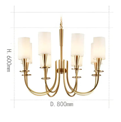 Copper ceiling chandelier with white fabric shades for living room
