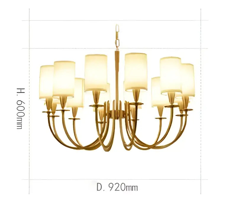 Copper ceiling chandelier with white fabric shades for living room