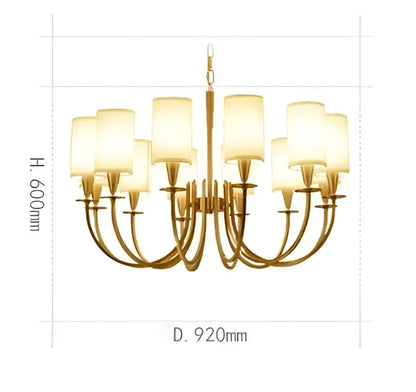 Copper ceiling chandelier with white fabric shades for living room